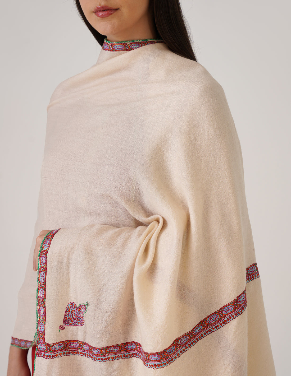 Kashmiri Handwoven Pashmina Sozni Stole Hashidaar – Powder Puff | Handwoven Heritage - Kashmir Box