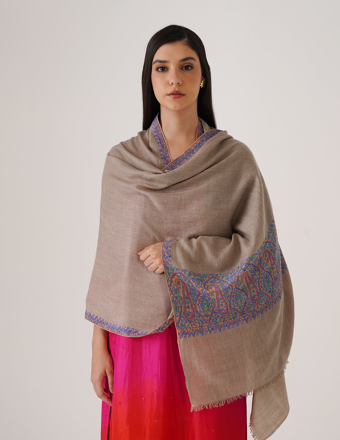 Kashmiri Handwoven Pashmina Sozni Palladar Stole – Natural | Luxury Heritage - Kashmir Box