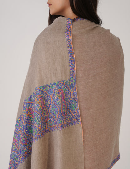 Kashmiri Handwoven Pashmina Sozni Palladar Stole – Natural | Luxury Heritage - Kashmir Box