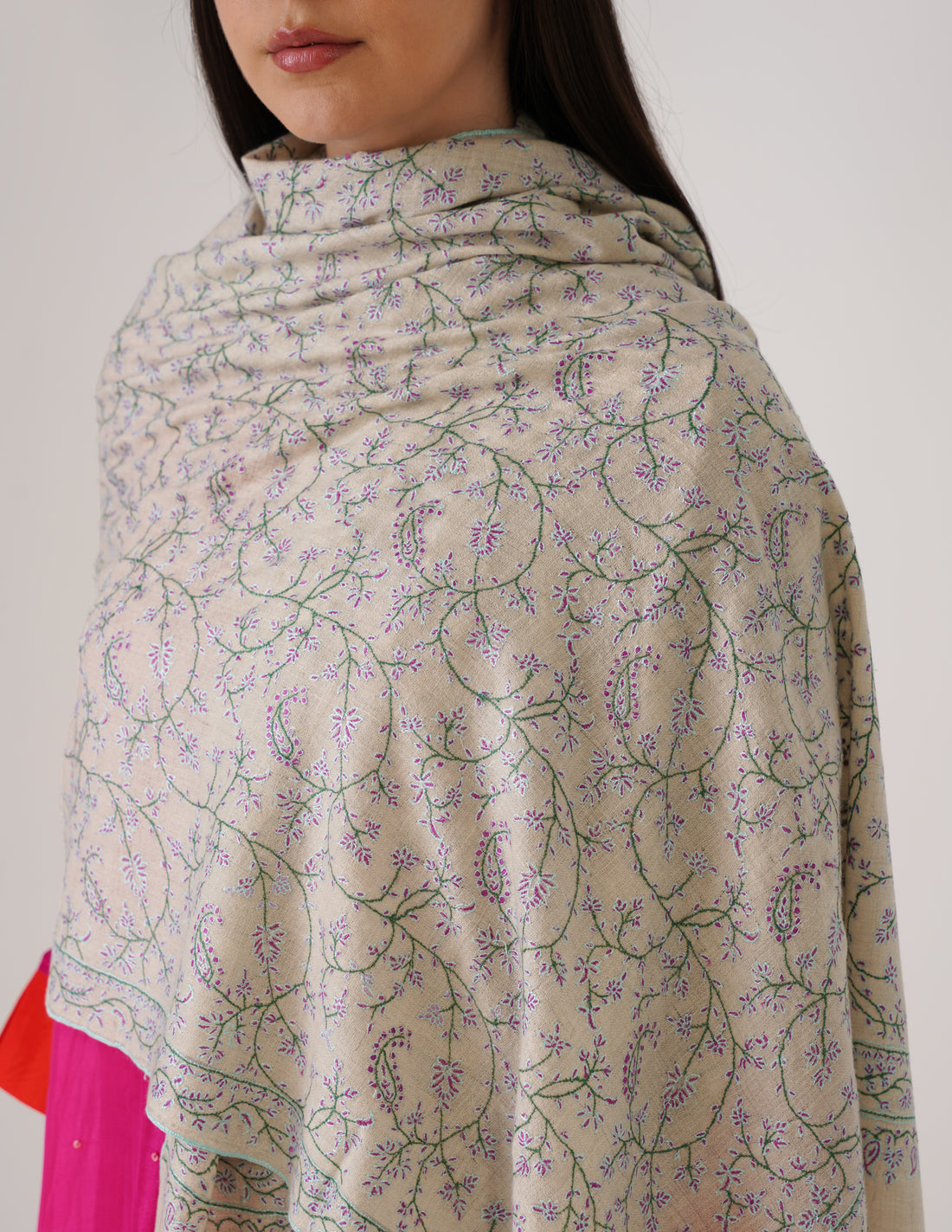 Kashmiri Handwoven Pashmina Sozni Stole Heavy Jaalidar – Off White | Handwoven Heritage - Kashmir Box