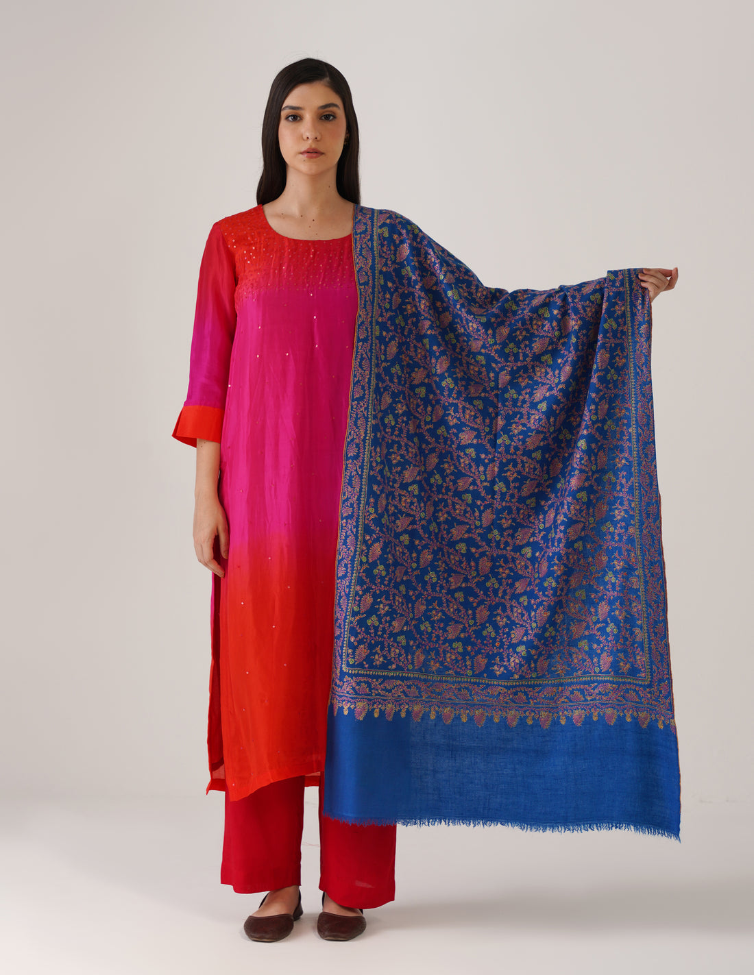 Kashmiri Handwoven Pashmina Sozni Stole Heavy Jaalidar – Royal Blue | Handwoven Heritage - Kashmir Box