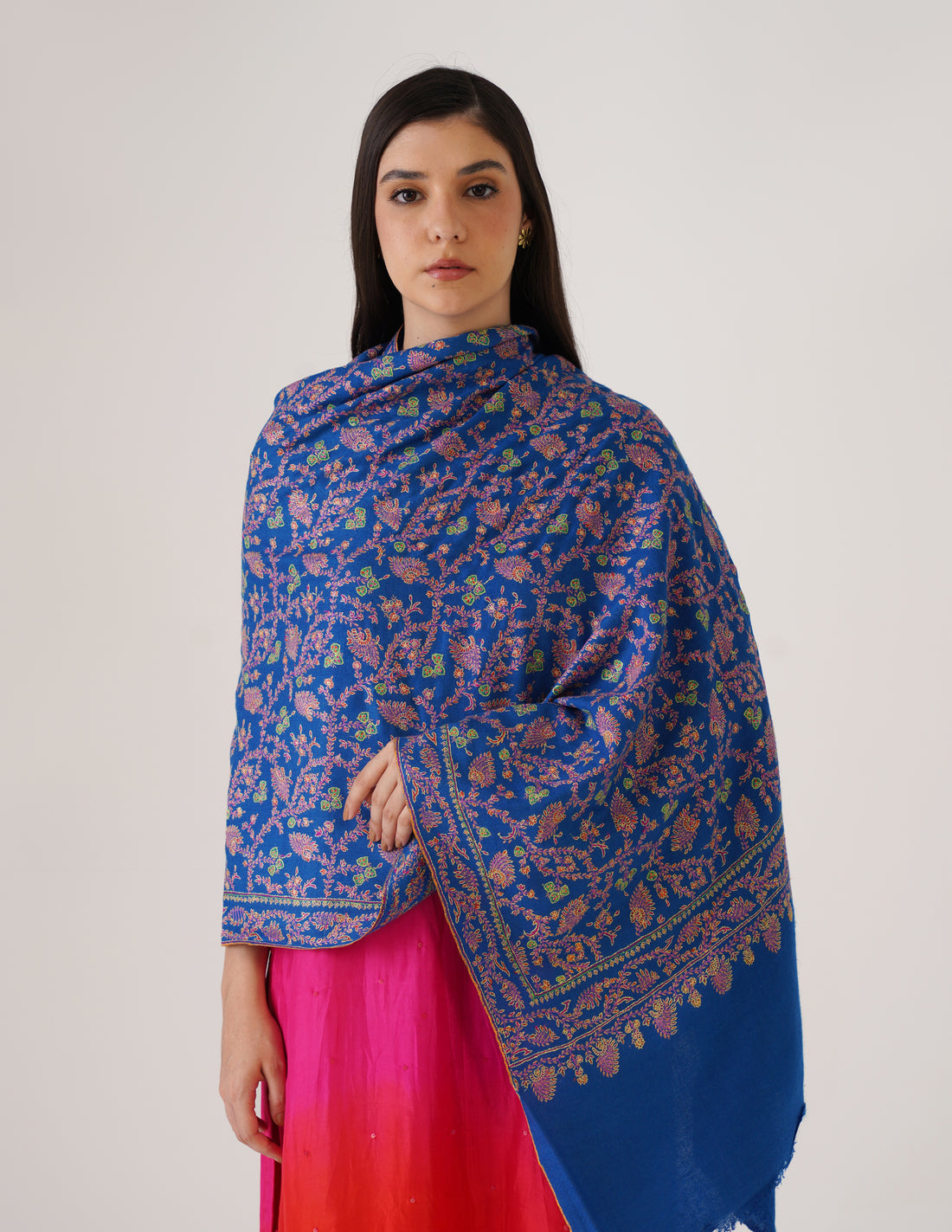 Kashmiri Handwoven Pashmina Sozni Stole Heavy Jaalidar – Royal Blue | Handwoven Heritage - Kashmir Box