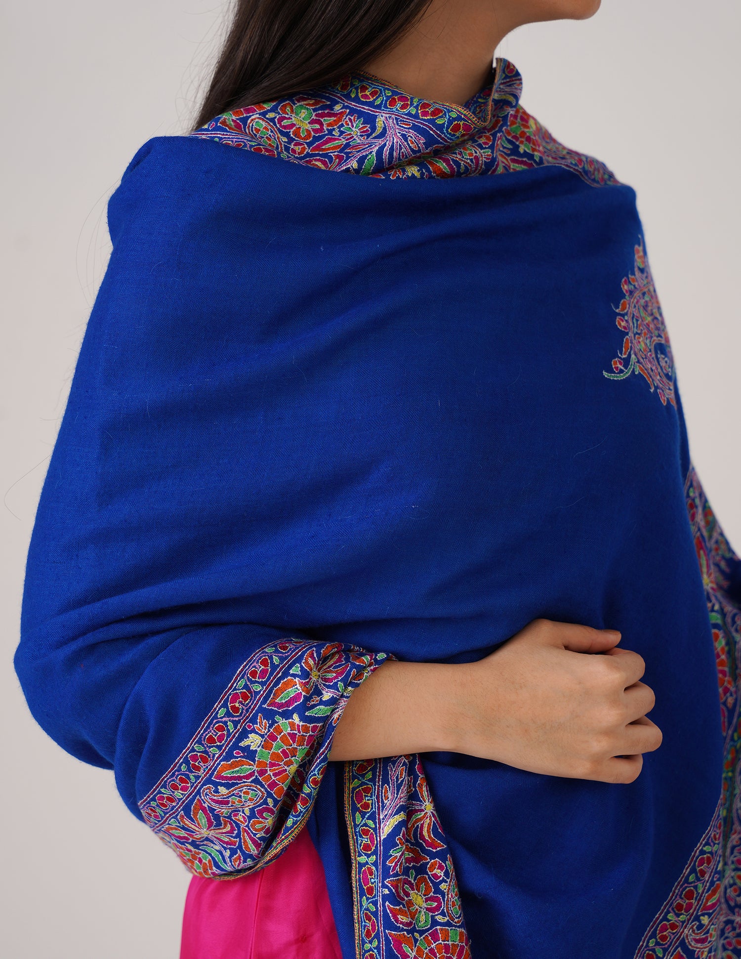 Kashmiri Handwoven Pashmina Sozni Shawl Doredaar – Blue | Handwoven Heritage | GI Certified - Kashmir Box