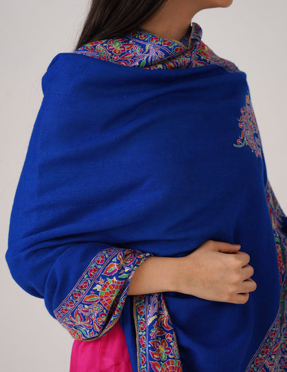 Kashmiri Handwoven Pashmina Sozni Shawl Doredaar – Blue | Handwoven Heritage | GI Certified - Kashmir Box