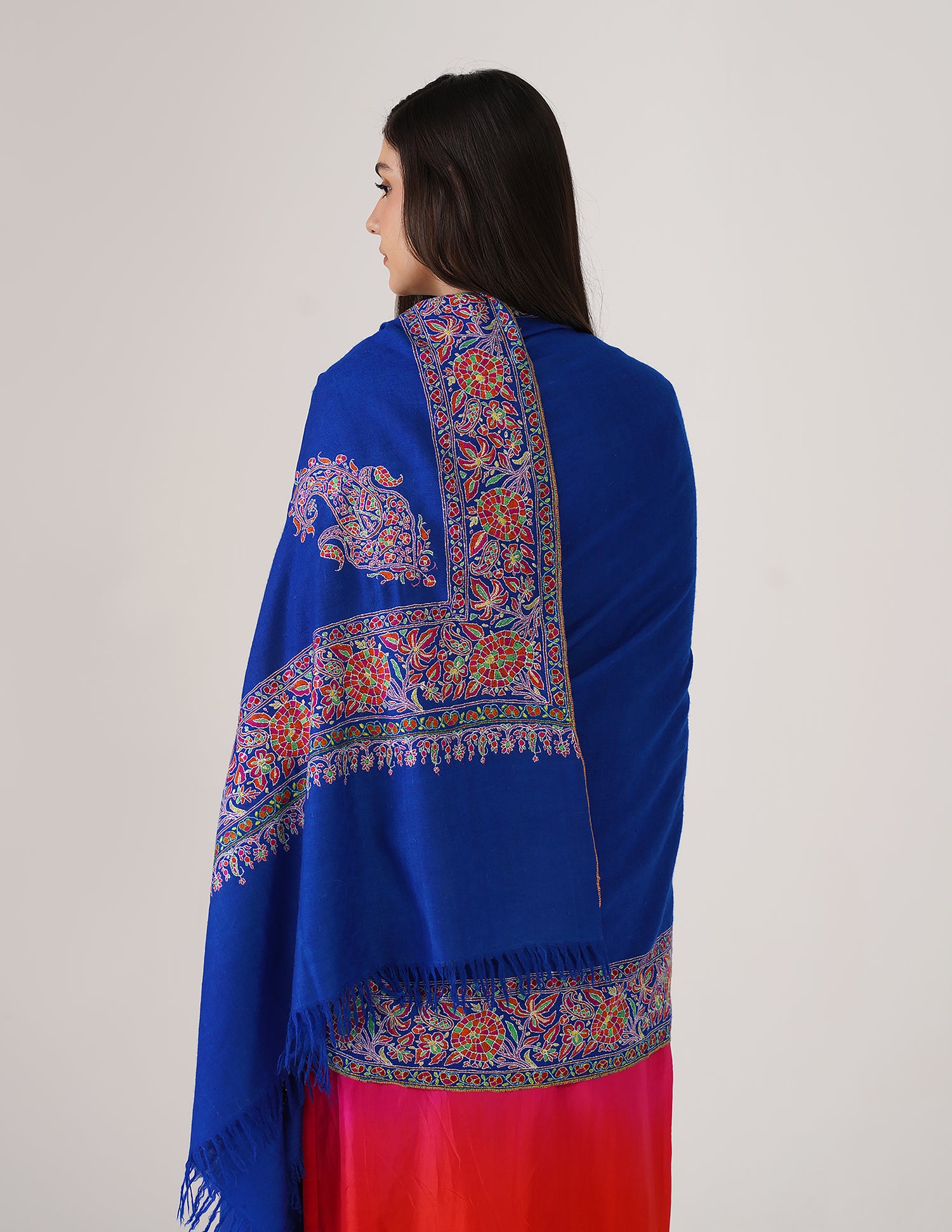 Kashmiri Handwoven Pashmina Sozni Shawl Doredaar – Blue | Handwoven Heritage | GI Certified - Kashmir Box