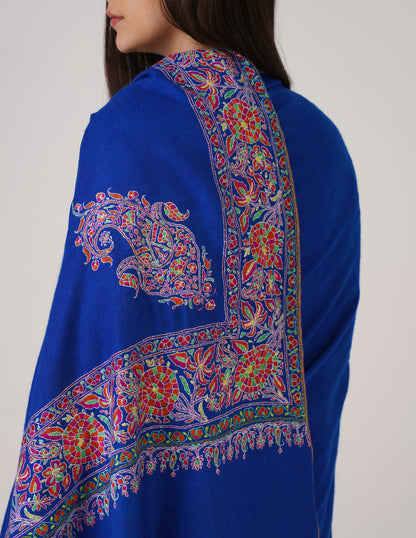 Kashmiri Handwoven Pashmina Sozni Shawl Doredaar – Blue | Handwoven Heritage | GI Certified - Kashmir Box