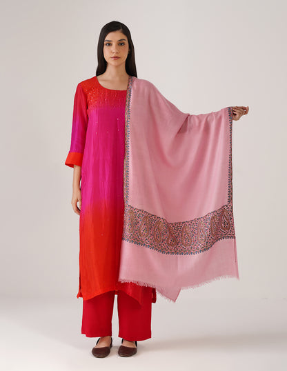 Kashmiri Handwoven Pashmina Sozni Palladar Stole – Pink Blush | Luxury Heritage - Kashmir Box