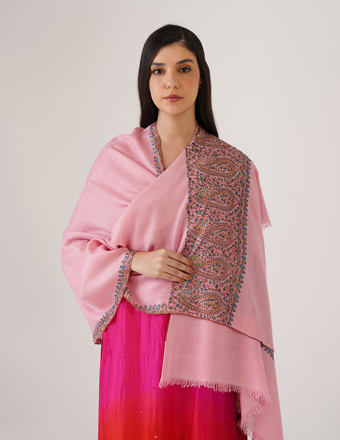 Kashmiri Handwoven Pashmina Sozni Palladar Stole – Pink Blush | Luxury Heritage - Kashmir Box