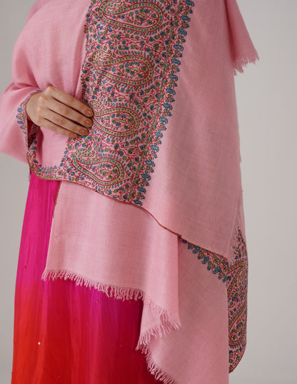 Kashmiri Handwoven Pashmina Sozni Palladar Stole – Pink Blush | Luxury Heritage - Kashmir Box