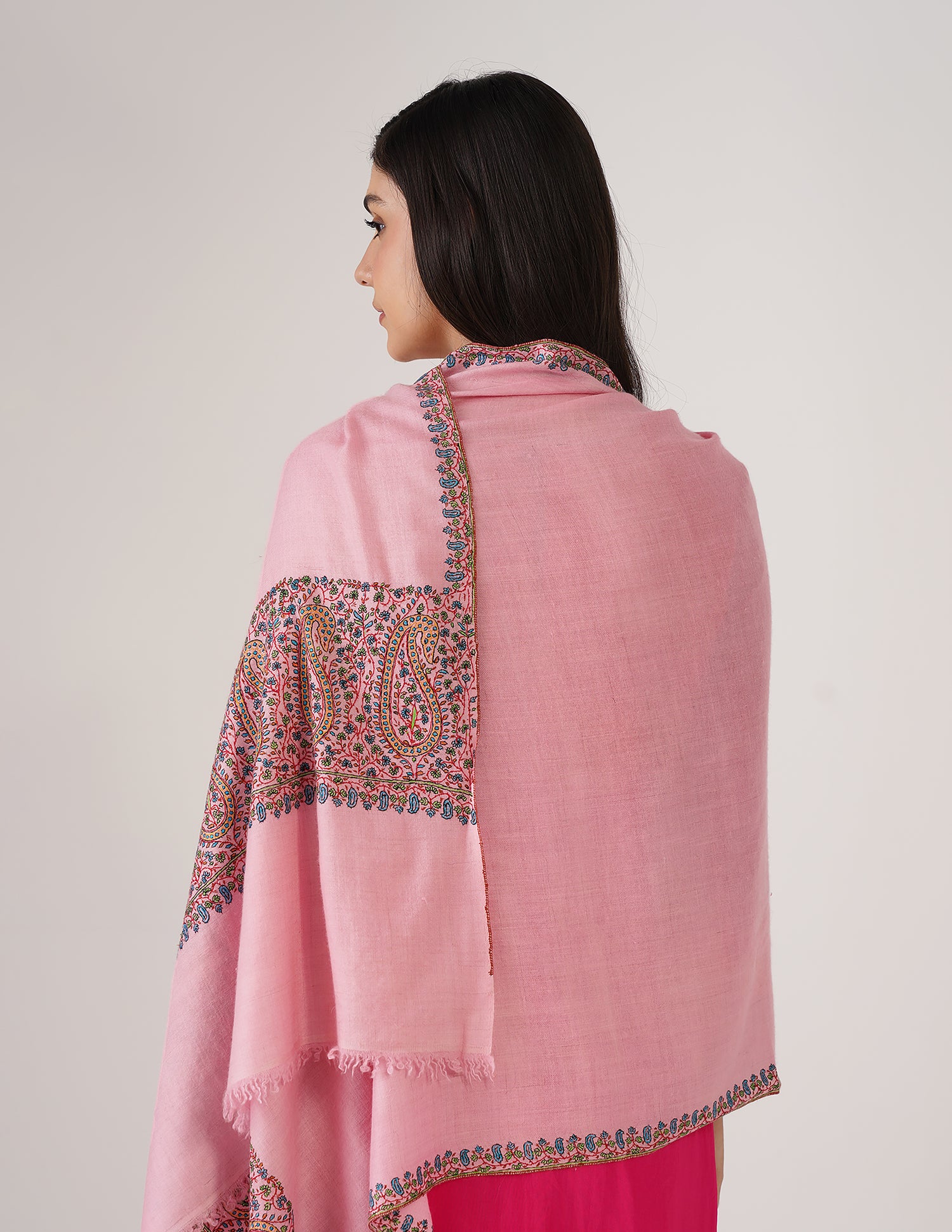 Kashmiri Handwoven Pashmina Sozni Palladar Stole – Pink Blush | Luxury Heritage - Kashmir Box