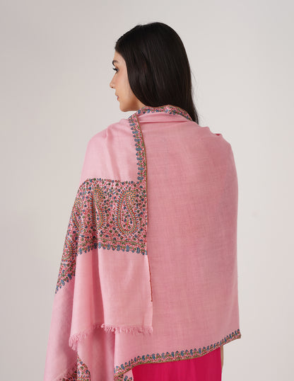 Kashmiri Handwoven Pashmina Sozni Palladar Stole – Pink Blush | Luxury Heritage - Kashmir Box