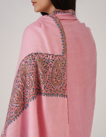 Kashmiri Handwoven Pashmina Sozni Palladar Stole – Pink Blush | Luxury Heritage - Kashmir Box