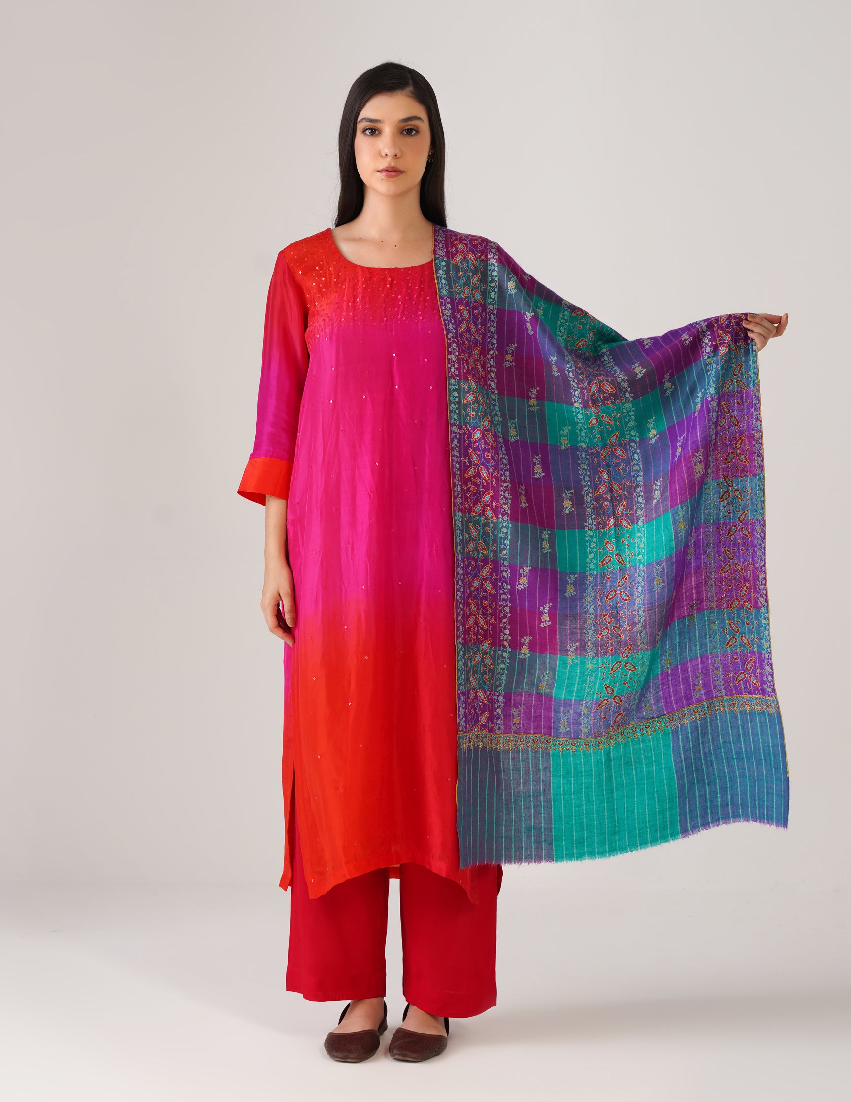 Kashmiri Handwoven Pashmina Sozni Stole Modern Checkered – Natural Undyed | Handwoven Heritage (Copy) - Kashmir Box