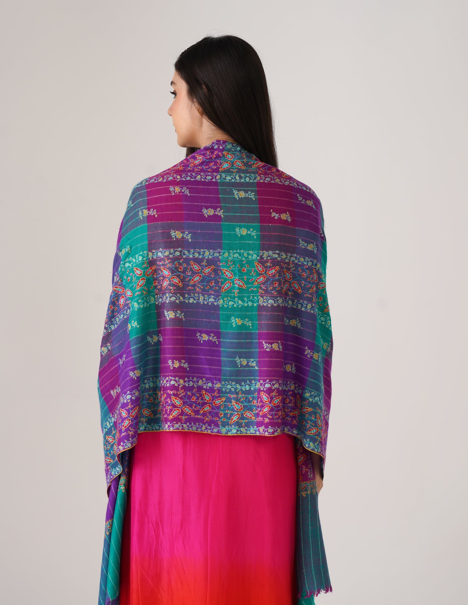 Kashmiri Handwoven Pashmina Sozni Stole Modern Checkered – Natural Undyed | Handwoven Heritage (Copy) - Kashmir Box