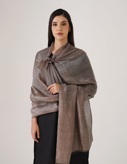 Kashmiri Handwoven Pashmina Reversible Stole – Pale Pink &amp; Silver | Handwoven Heritage - Kashmir Box