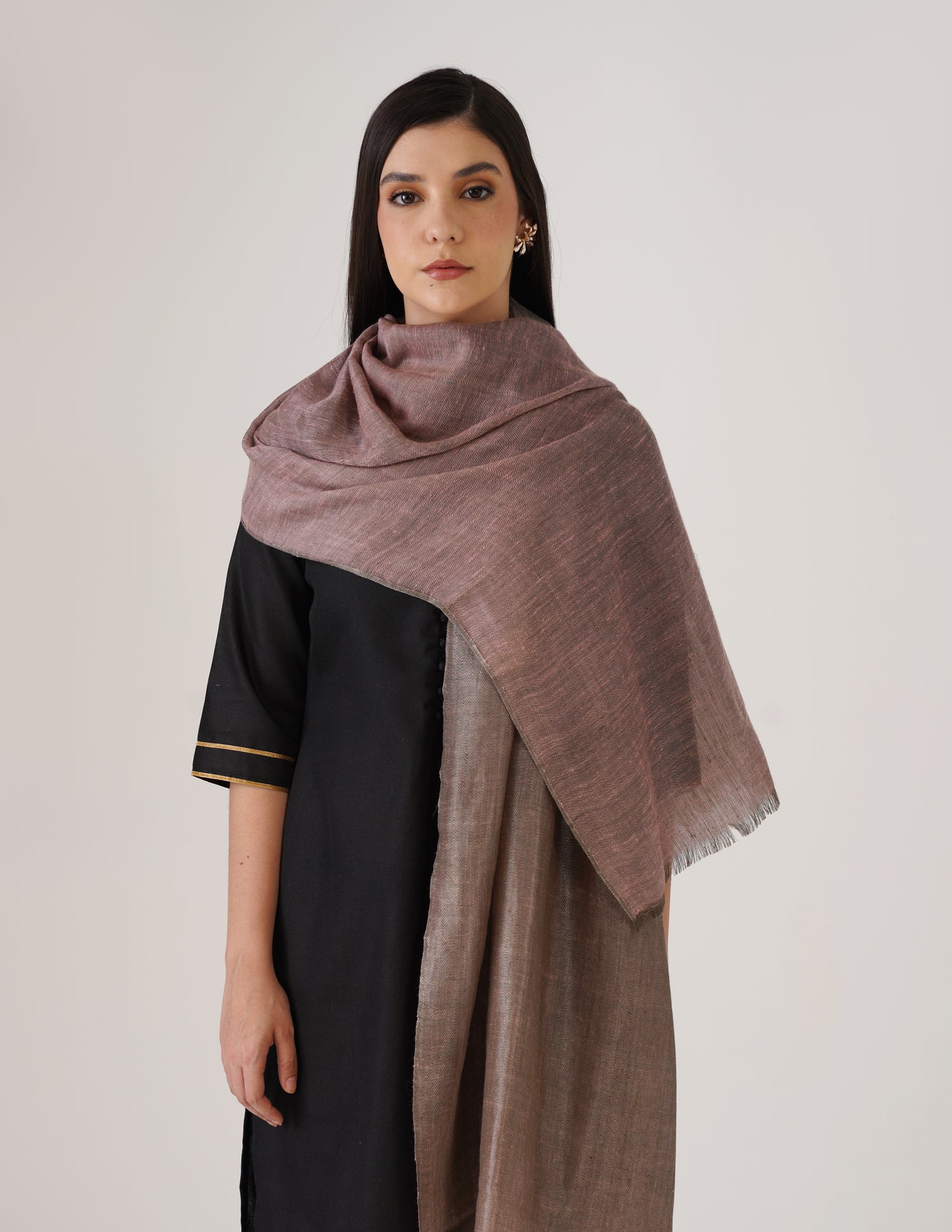 Kashmiri Handwoven Pashmina Reversible Stole – Pale Pink &amp; Silver | Handwoven Heritage - Kashmir Box