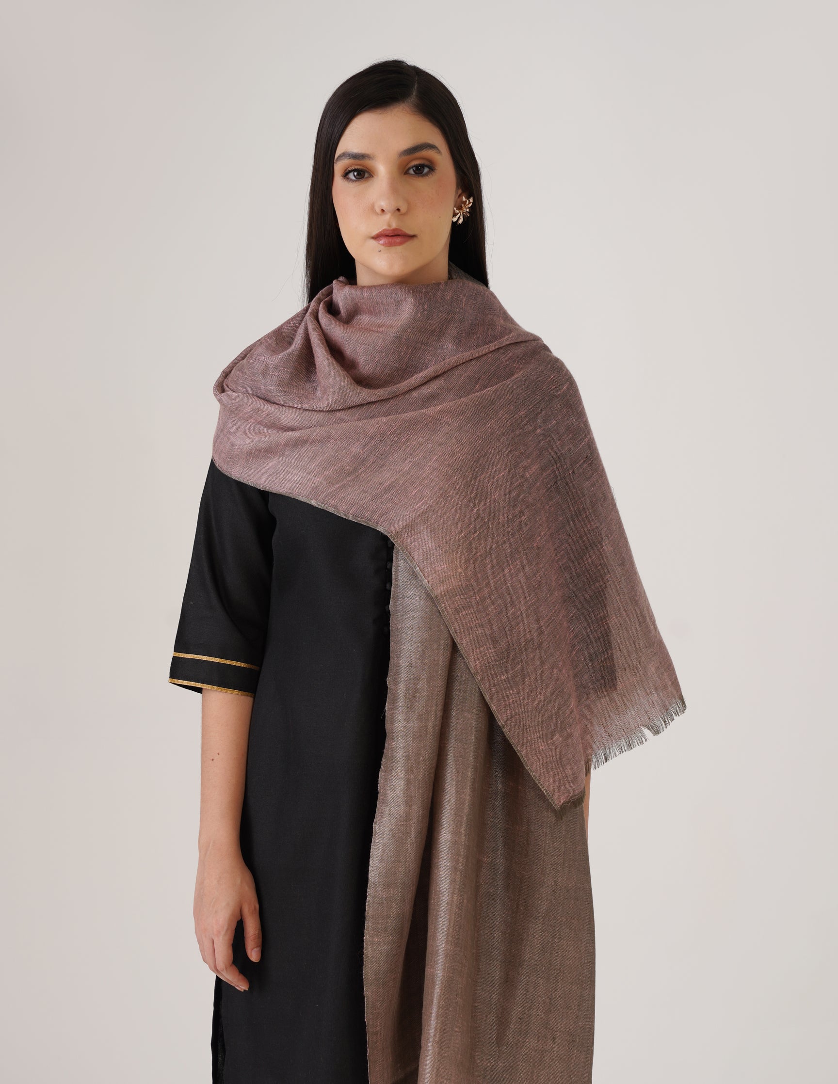 Kashmiri Handwoven Pashmina Reversible Stole – Pale Pink &amp; Silver | Handwoven Heritage - Kashmir Box