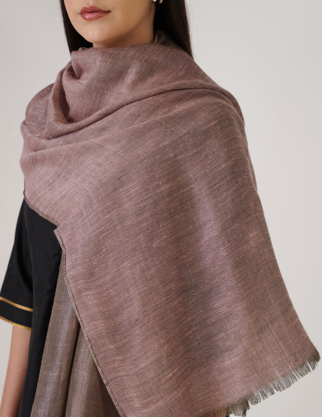 Kashmiri Handwoven Pashmina Reversible Stole – Pale Pink &amp; Silver | Handwoven Heritage - Kashmir Box