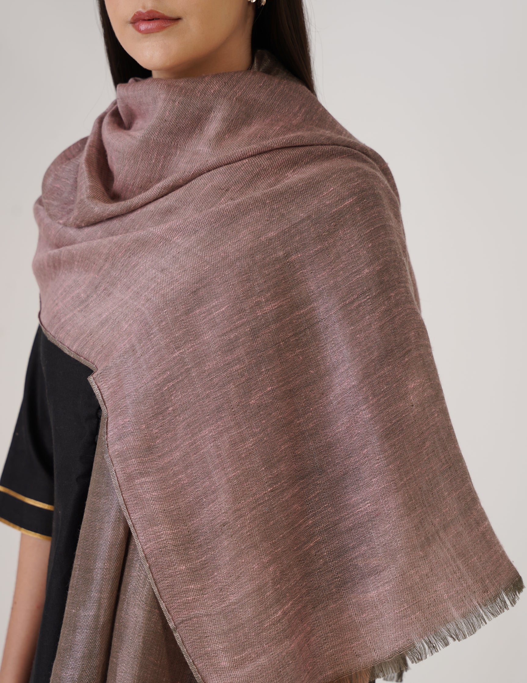 Kashmiri Handwoven Pashmina Reversible Stole – Pale Pink &amp; Silver | Handwoven Heritage - Kashmir Box