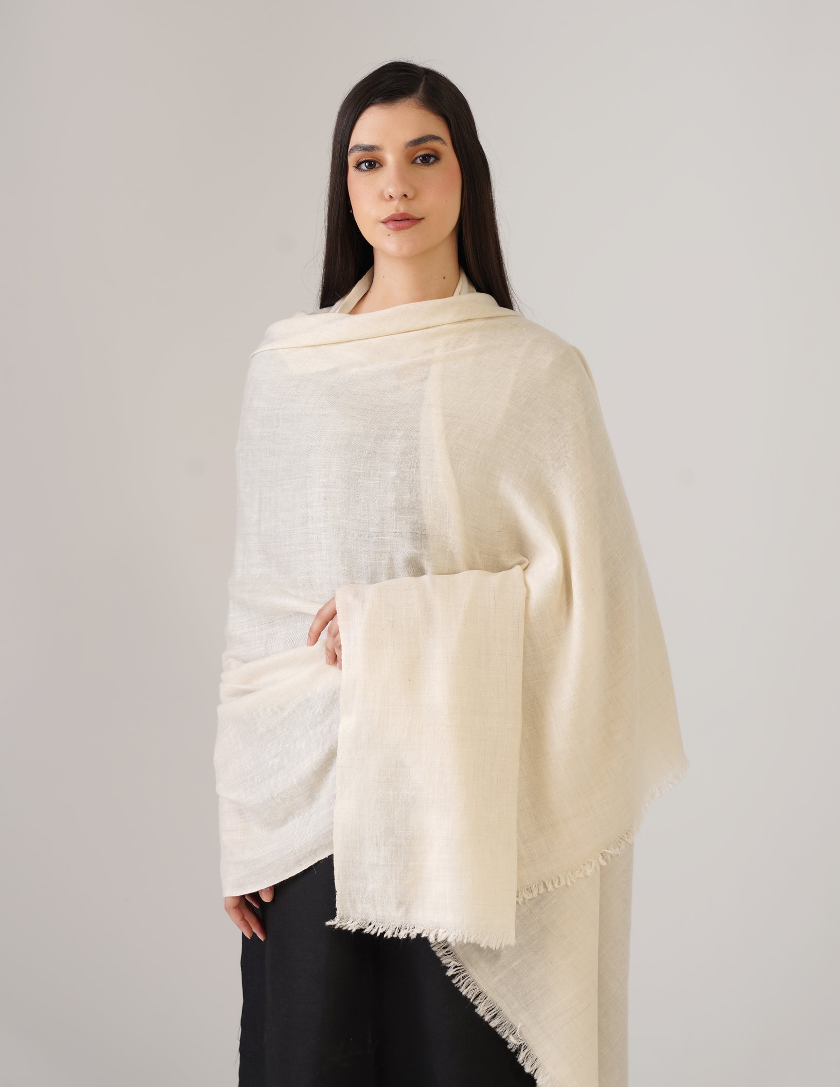 Kashmiri Handwoven Solid Cashmere Pashmina Shawl – Off White