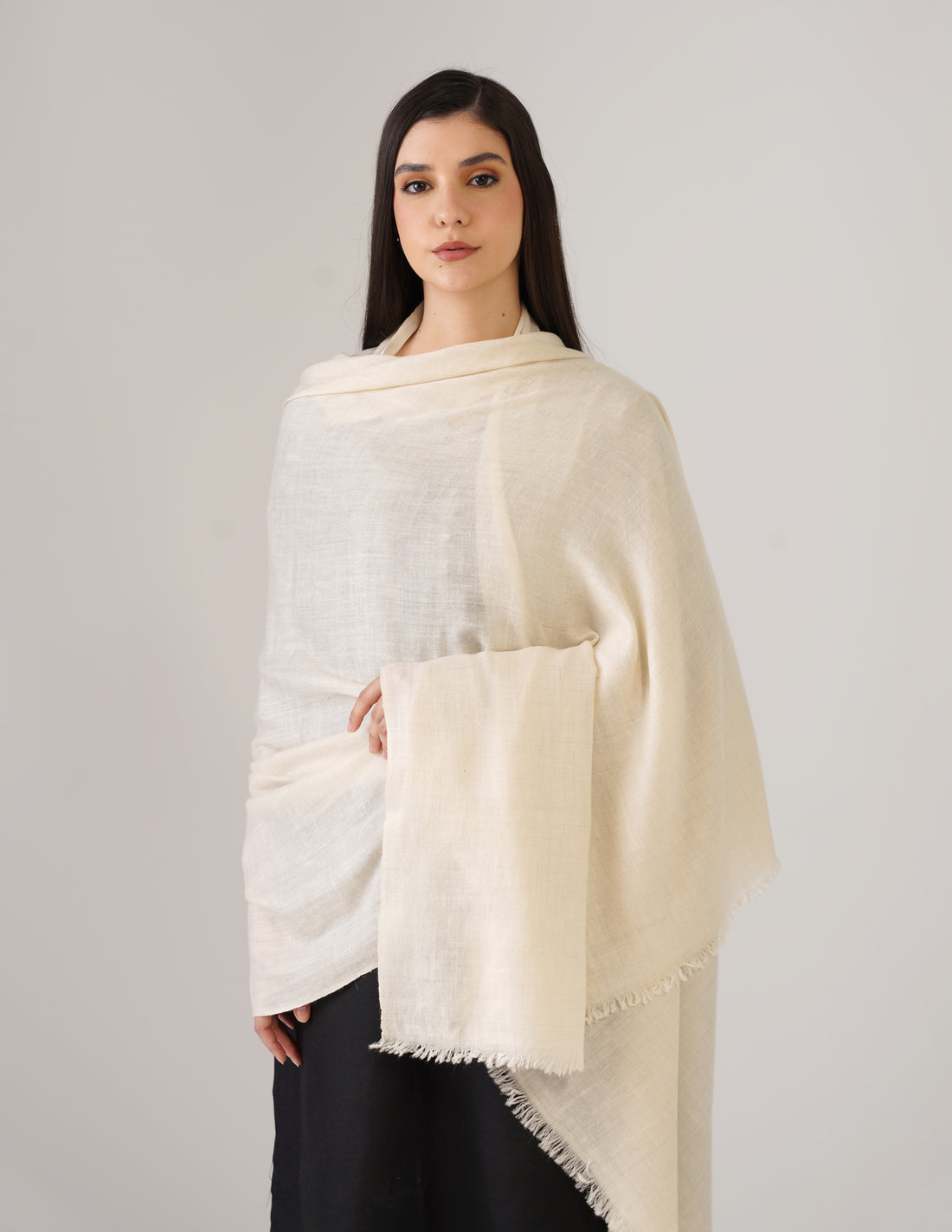 Kashmiri Handwoven Solid Cashmere Pashmina Shawl – Off White | Handwoven Heritage - Kashmir Box