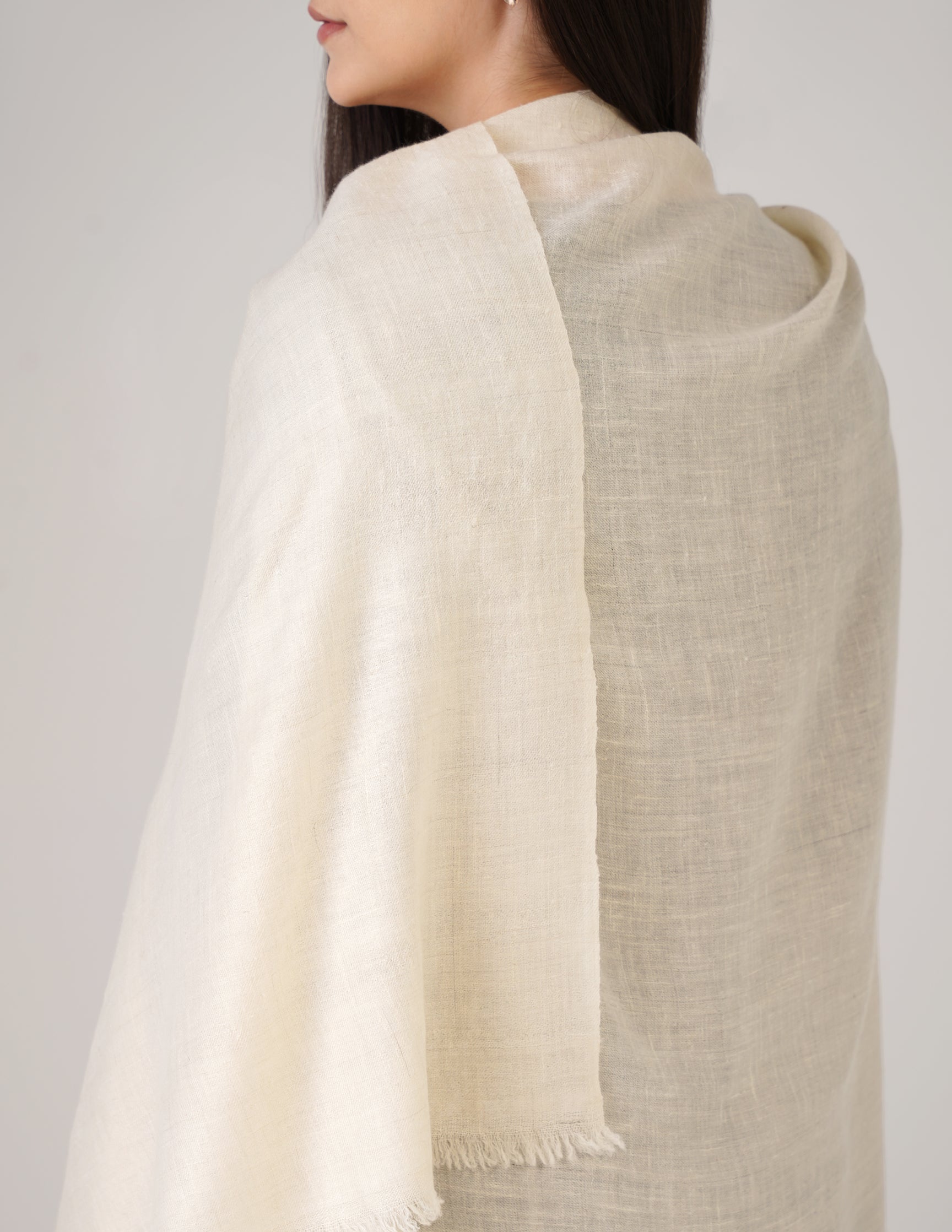 Kashmiri Handwoven Solid Cashmere Pashmina Shawl – Off White
