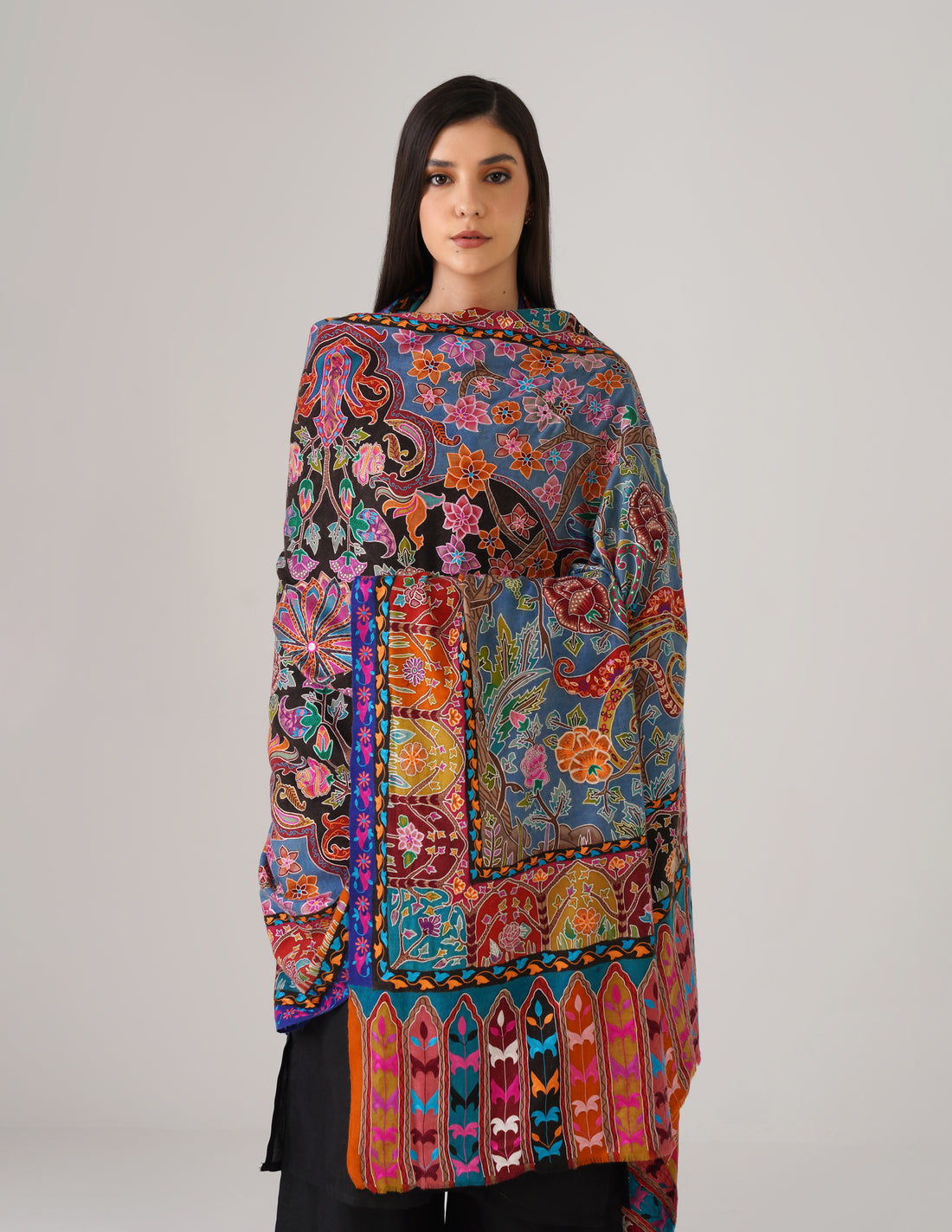 Kashmiri Handwoven Pashmina Sozni Shawl Modern Design – Multicolour | Handwoven Heritage - Kashmir Box