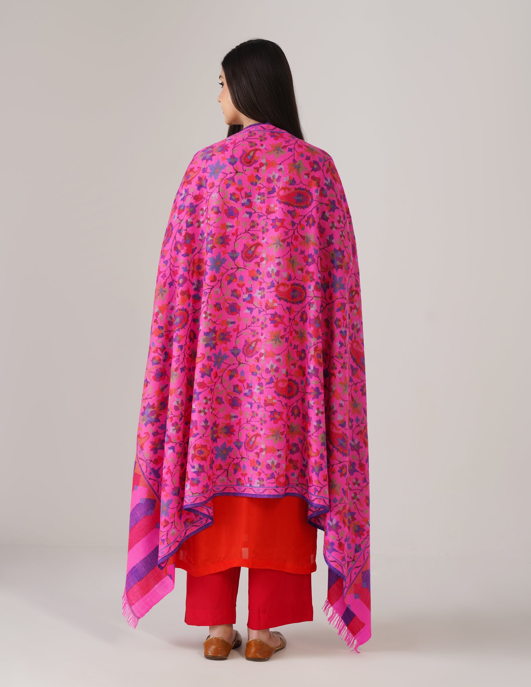 Kashmiri Handwoven Kani Embroidered Pashmina Shawl – Pink | Kalamkari Heritage - Kashmir Box