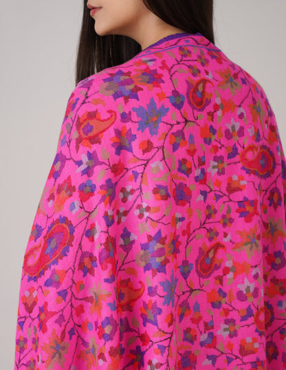 Kashmiri Handwoven Kani Embroidered Pashmina Shawl – Pink | Kalamkari Heritage - Kashmir Box
