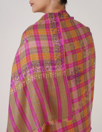 Kashmiri Handwoven Pashmina Sozni Stole Modern Design – Grey &amp; Purple | Handwoven Heritage - Kashmir Box