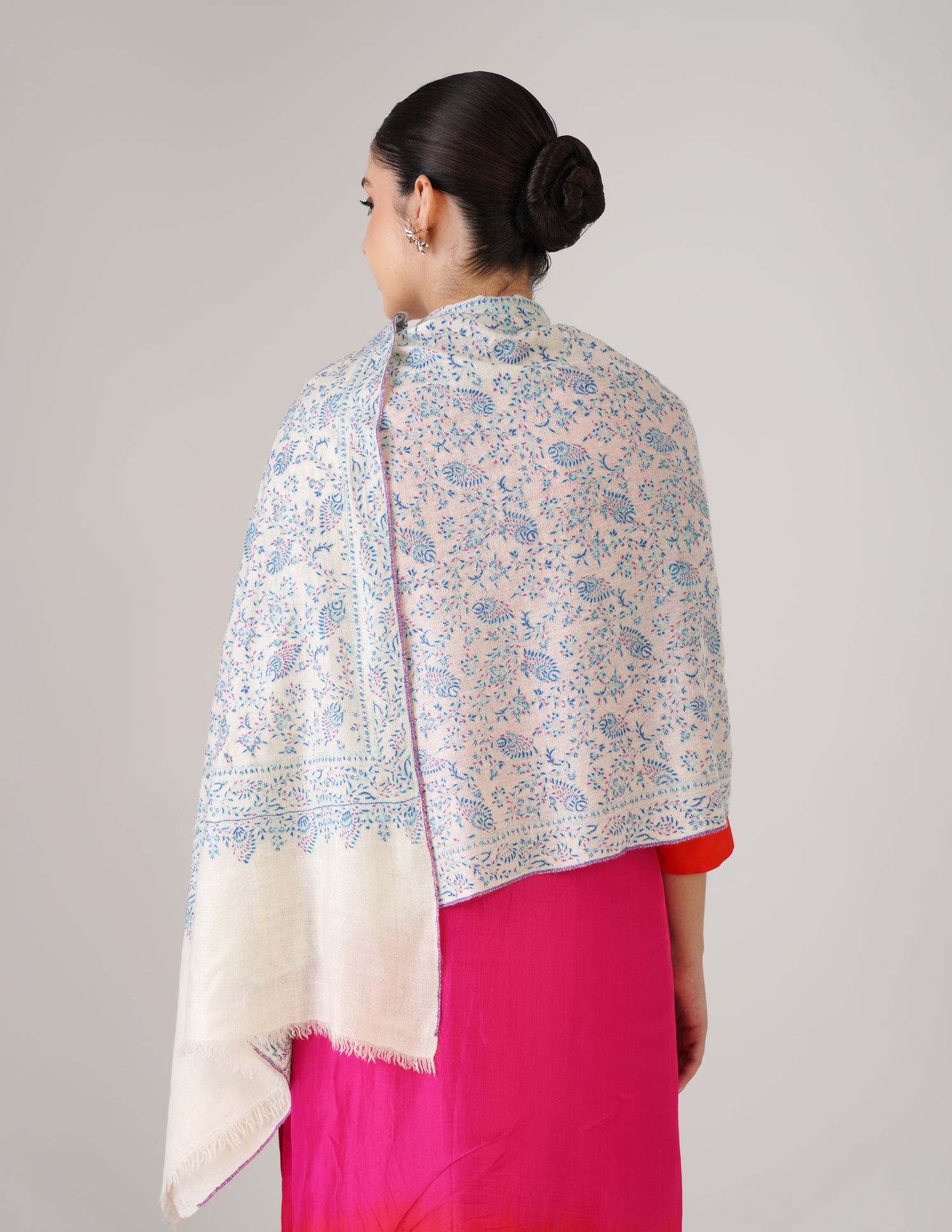 Kashmiri Handwoven Pashmina Sozni Stole Heavy Jaalidar – White | Handwoven Heritage - Kashmir Box