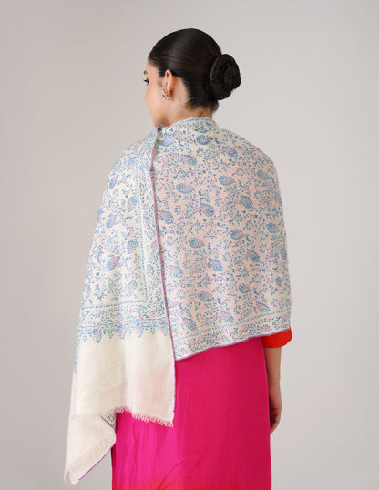 Kashmiri Handwoven Pashmina Sozni Stole Heavy Jaalidar – White | Handwoven Heritage - Kashmir Box