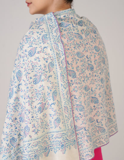 Kashmiri Handwoven Pashmina Sozni Stole Heavy Jaalidar – White | Handwoven Heritage - Kashmir Box