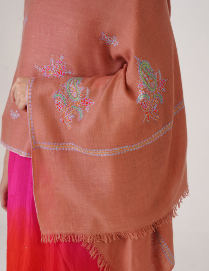 Kashmiri Handwoven Pashmina Sozni Stole Bootidar – Peach | Handwoven Heritage - Kashmir Box