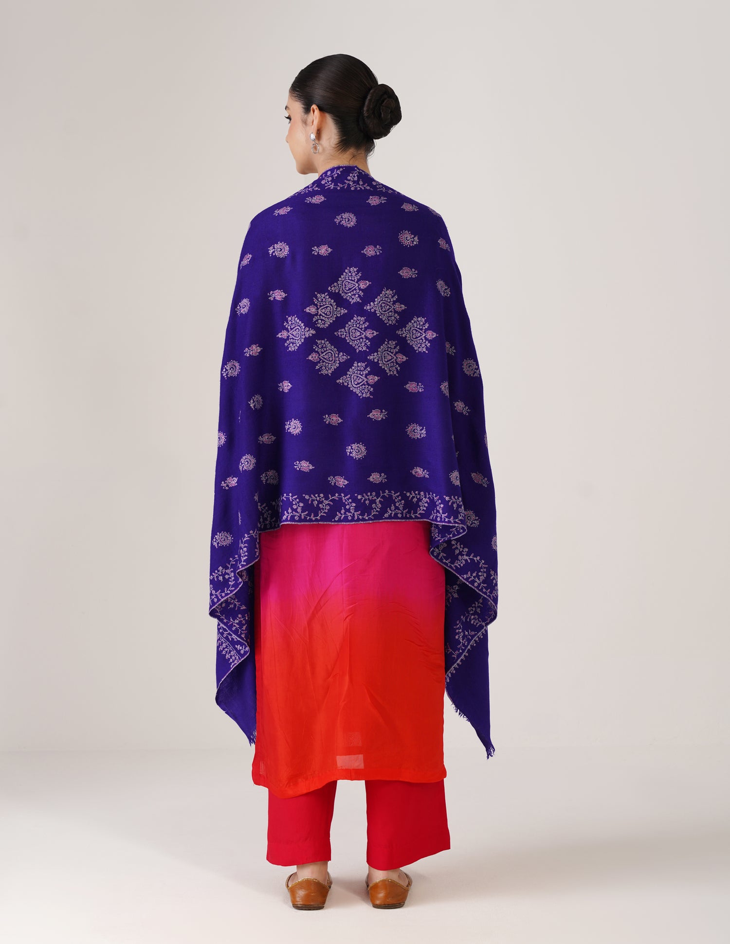 Kashmiri Handwoven Pashmina Sozni Stole Modern Design – Royal Blue | Handwoven Heritage - Kashmir Box
