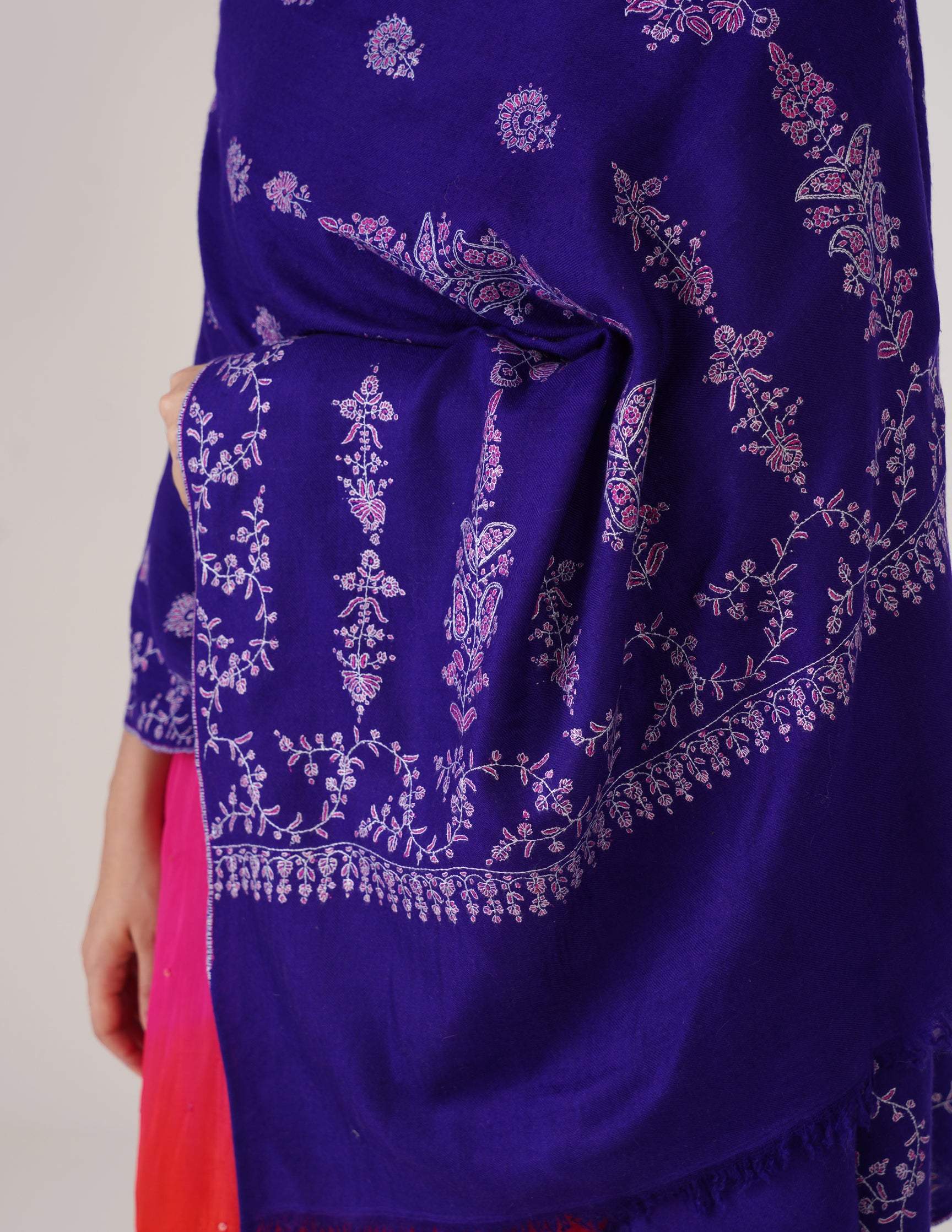 Kashmiri Handwoven Pashmina Sozni Stole Modern Design – Royal Blue | Handwoven Heritage - Kashmir Box