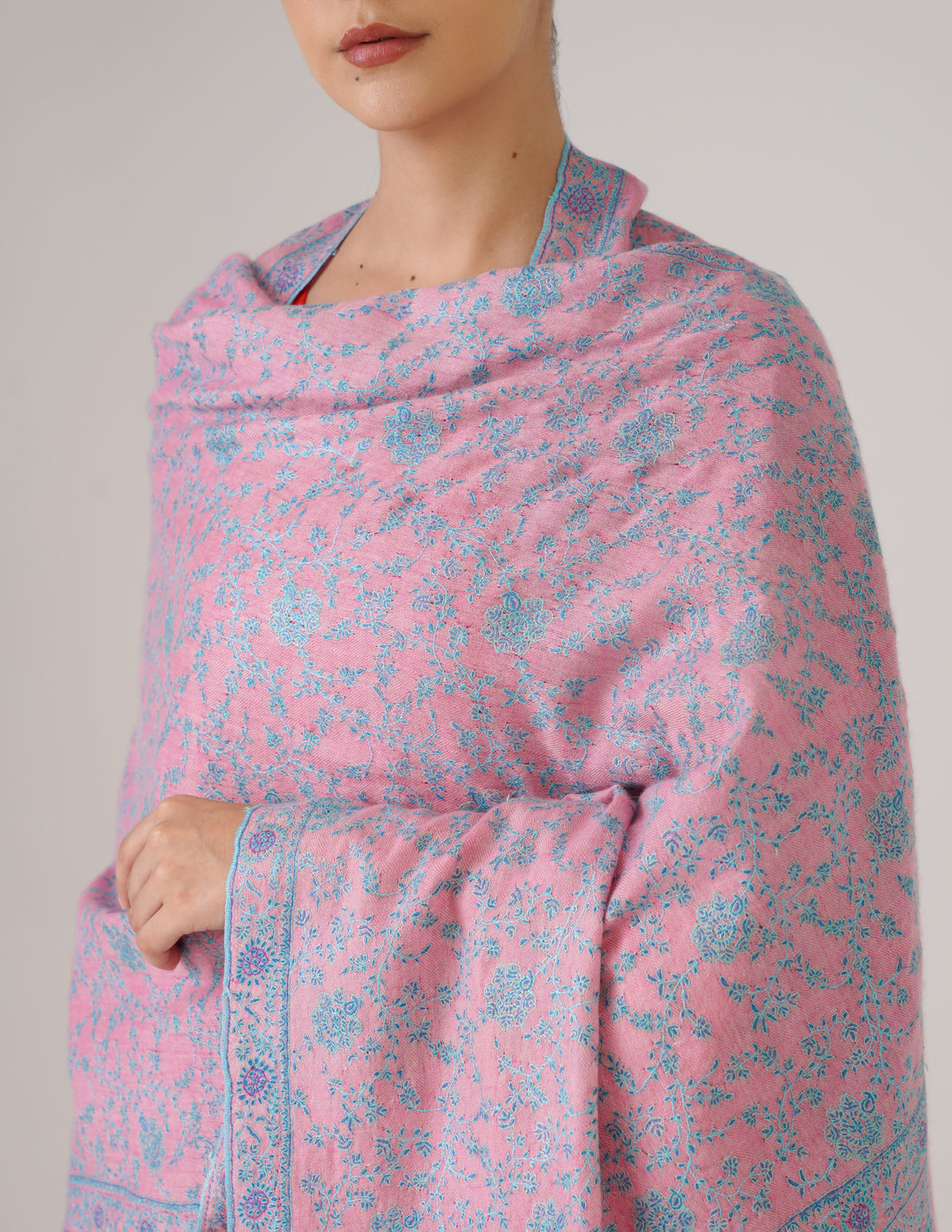 Kashmiri Handwoven Pashmina Sozni Stole Heavy Jaalidar – Pink | Handwoven Heritage - Kashmir Box