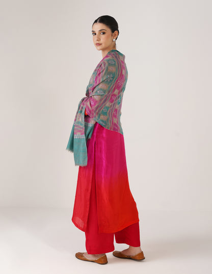 Kashmiri Handwoven Pashmina Sozni Stole Modern Ikkat – Turquoise &amp; Purple | Handwoven Heritage - Kashmir Box