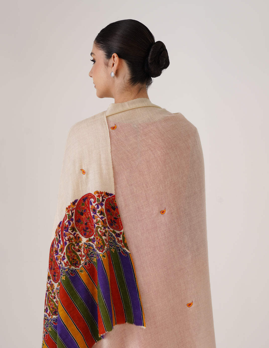 Kashmiri Handwoven Pashmina Sozni Shawl Modern Design – Off White | Multicolour Heritage - Kashmir Box