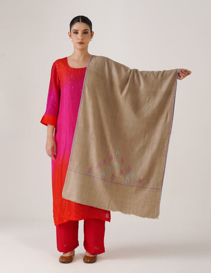 Kashmiri Handwoven Pashmina Sozni Stole Bootidaar – Natural | Handwoven Heritage - Kashmir Box