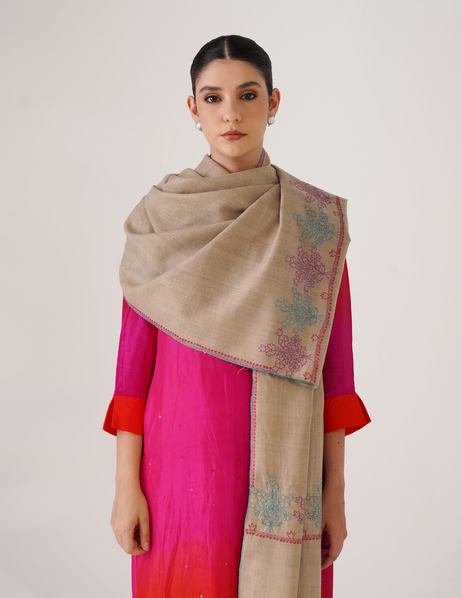 Kashmiri Handwoven Pashmina Sozni Stole Paldaar – Natural | Handwoven Heritage - Kashmir Box