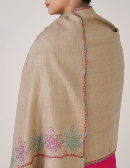 Kashmiri Handwoven Pashmina Sozni Stole Paldaar – Natural | Handwoven Heritage - Kashmir Box