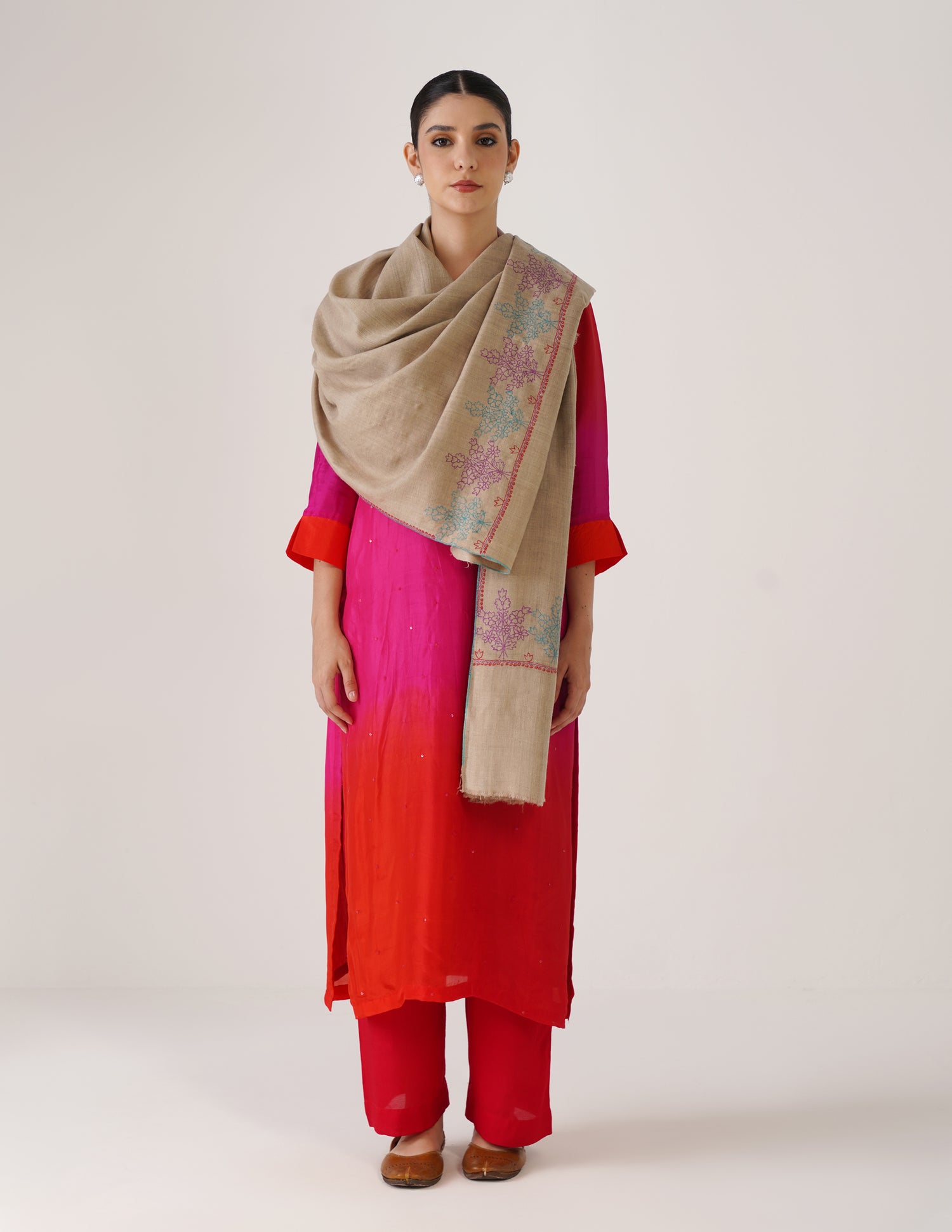 Kashmiri Handwoven Pashmina Sozni Stole Paldaar – Natural | Handwoven Heritage - Kashmir Box