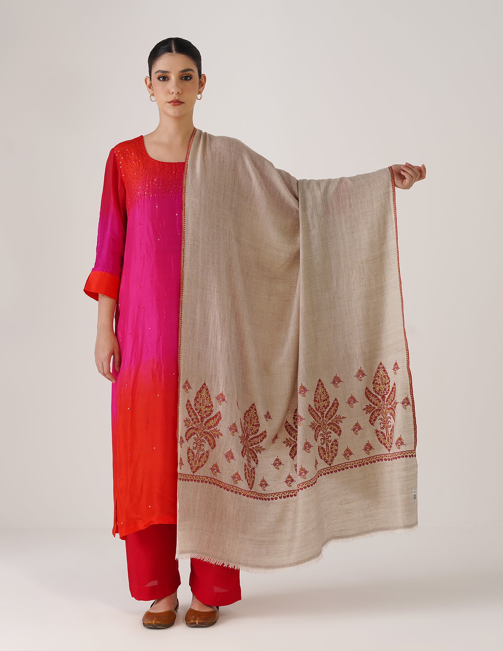 Kashmiri Handwoven Pashmina Sozni Shawl Paldaar – Natural White | Handwoven Heritage - Kashmir Box