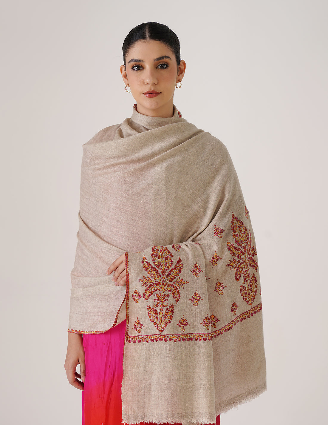 Kashmiri Handwoven Pashmina Sozni Shawl Paldaar – Natural White | Handwoven Heritage - Kashmir Box
