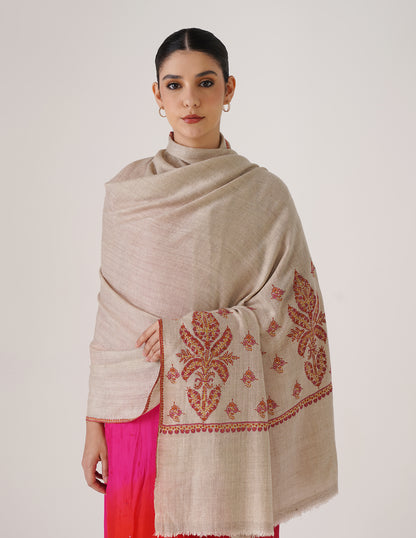 Kashmiri Handwoven Pashmina Sozni Shawl Paldaar – Natural White | Handwoven Heritage - Kashmir Box