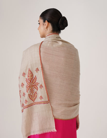 Kashmiri Handwoven Pashmina Sozni Shawl Paldaar – Natural White | Handwoven Heritage - Kashmir Box