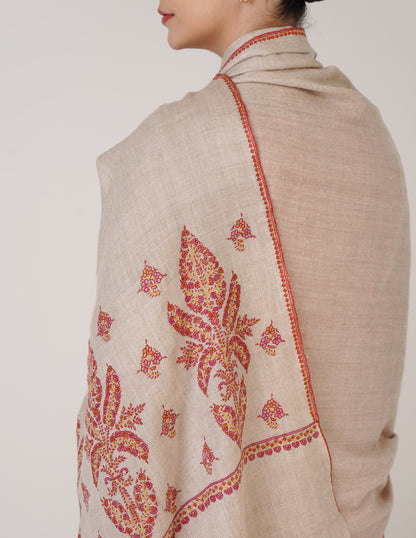 Kashmiri Handwoven Pashmina Sozni Shawl Paldaar – Natural White | Handwoven Heritage - Kashmir Box