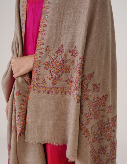Kashmiri Handwoven Pashmina Sozni Shawl Paldaar – Natural | Handwoven Heritage - Kashmir Box