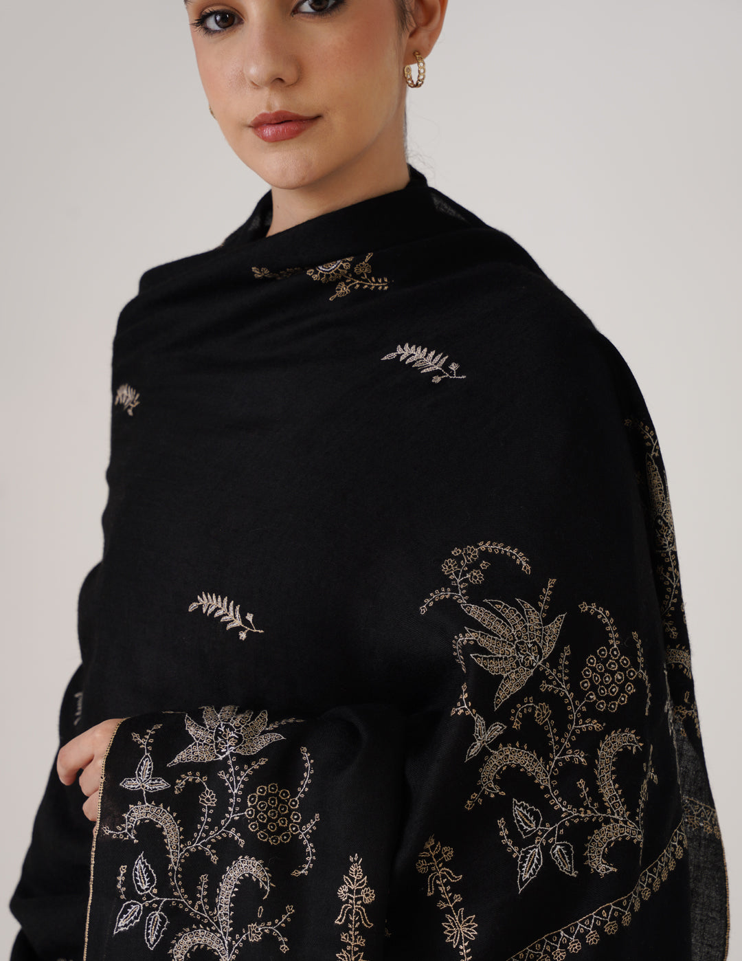Kashmiri Handwoven Pashmina Sozni Shawl Paldaar – Black | Multicolour Heritage - Kashmir Box